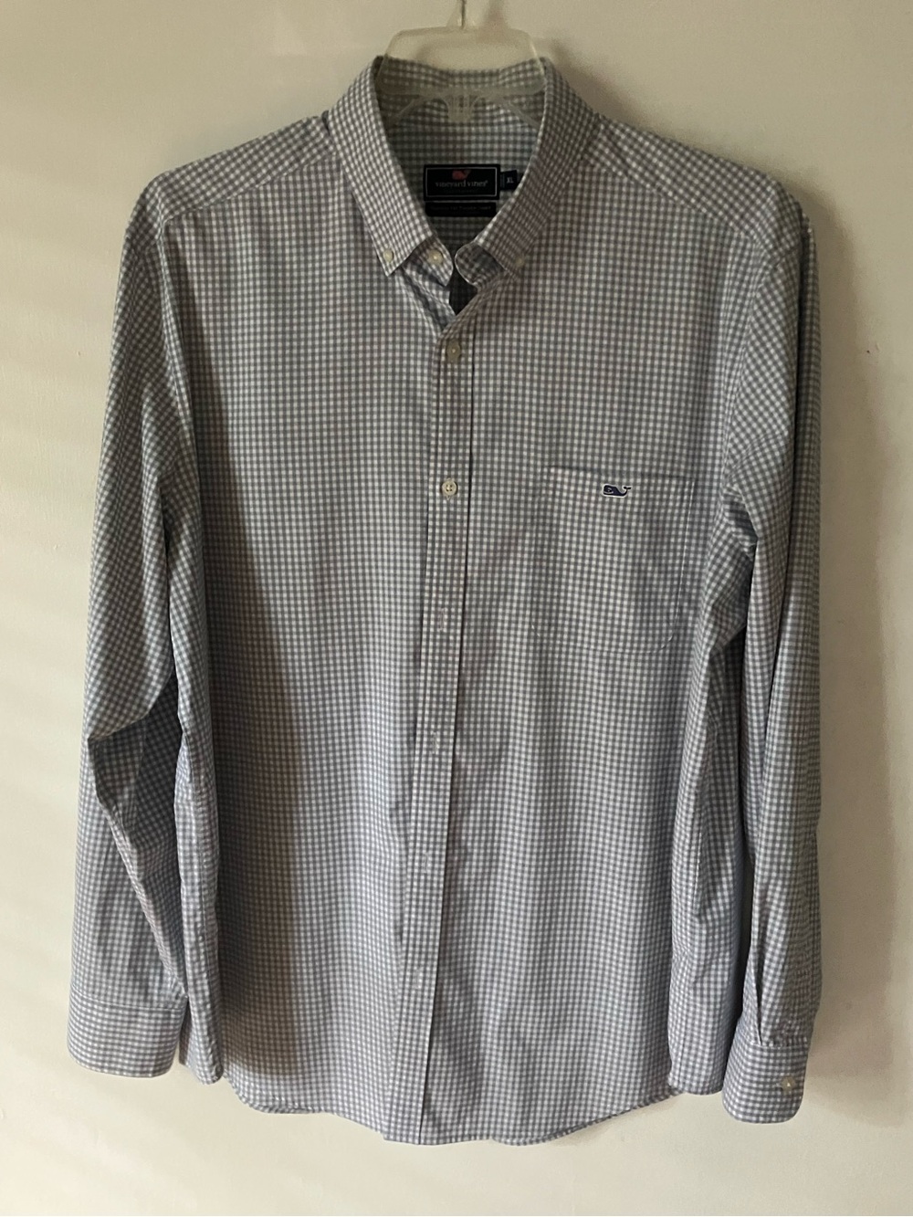 Vineyard Vines Light Grey and White Gingham Button-Down Shirt